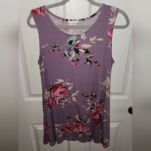 Tunic Shirt with Purple Floral Pattern
